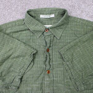 Orvis Shirt Mens XL Green Check Hemp/Organic Cotton Short Sleeve Button Up